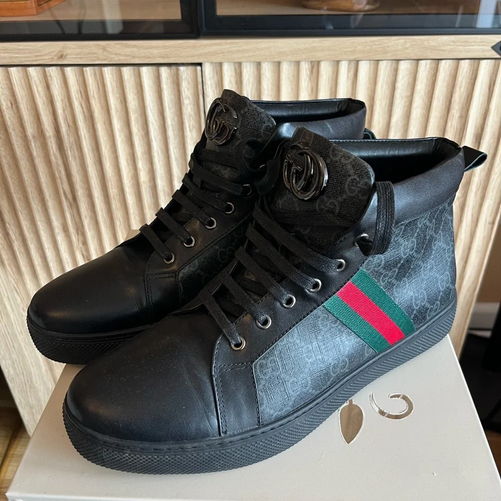 Gucci Black Men's High-Top Sneakers with Double G Hardware (copy) - Picture 2 of 9